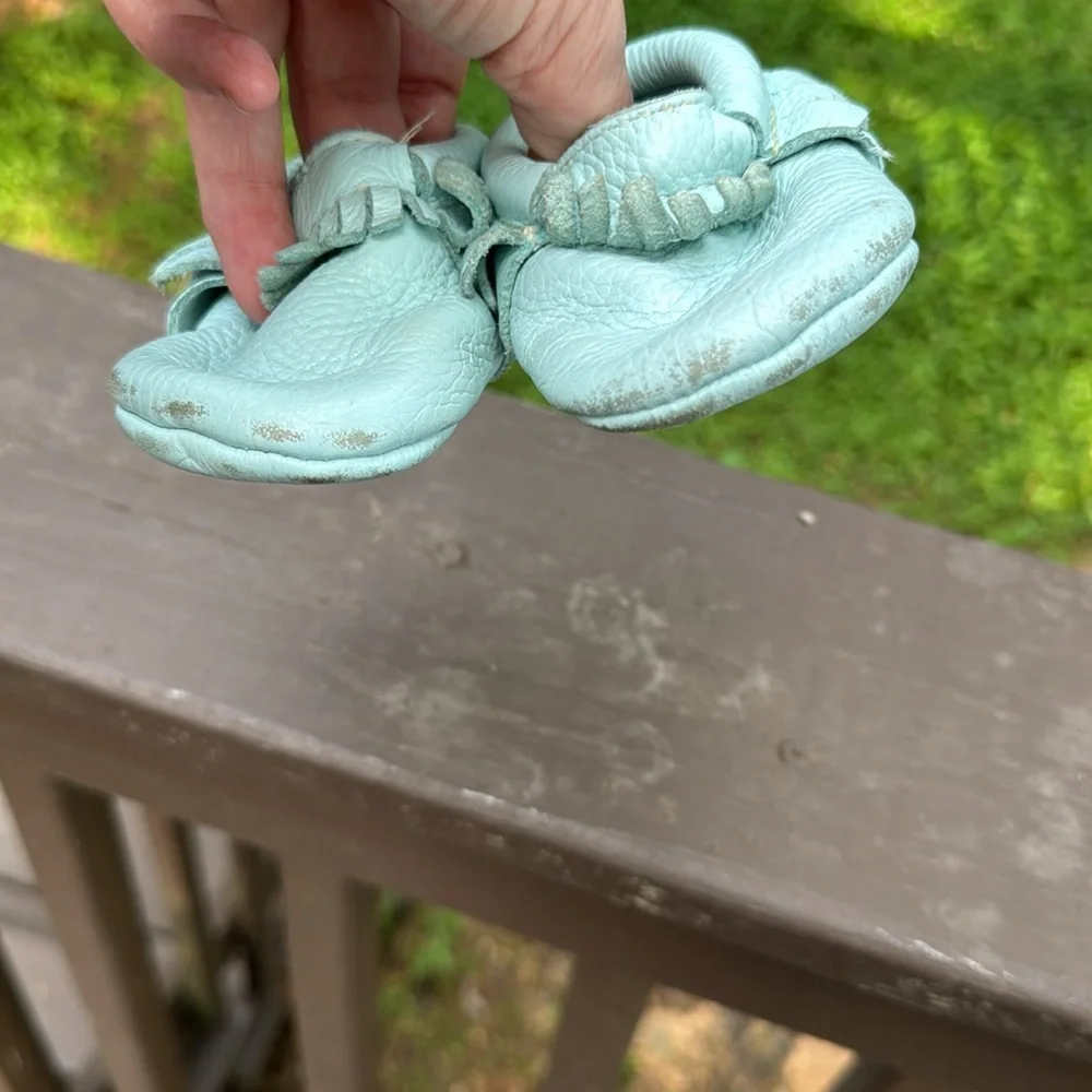 Soft Leather Baby Moccasins - Light Blue
